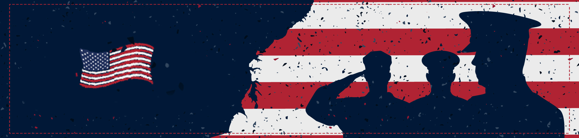 graphic of American flag with silhouetted service members saluting